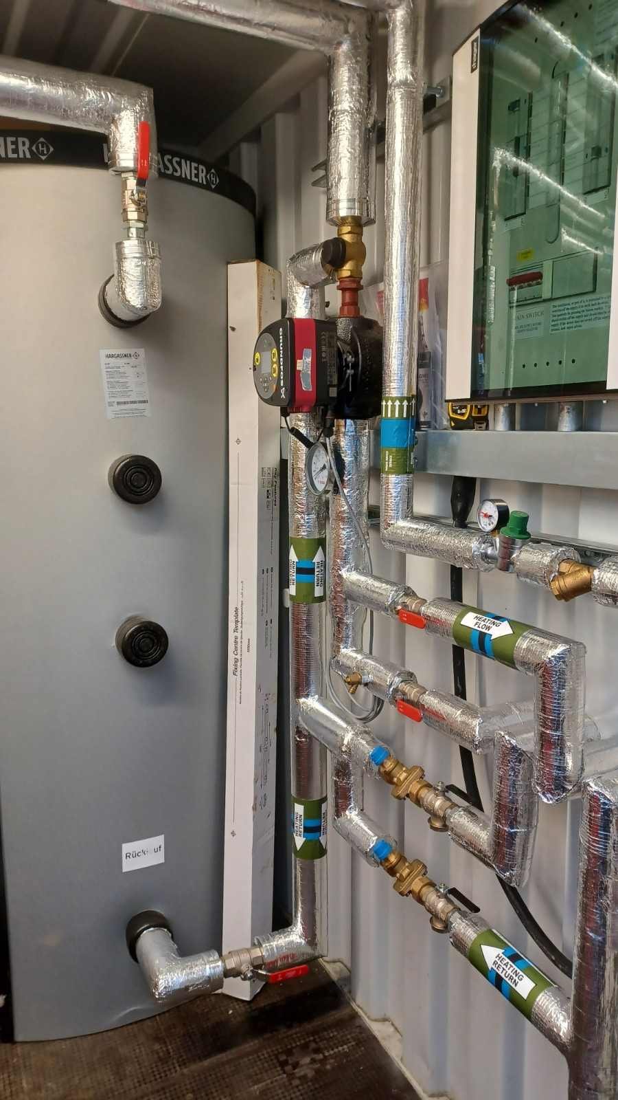 Plant room pipework and heating controls